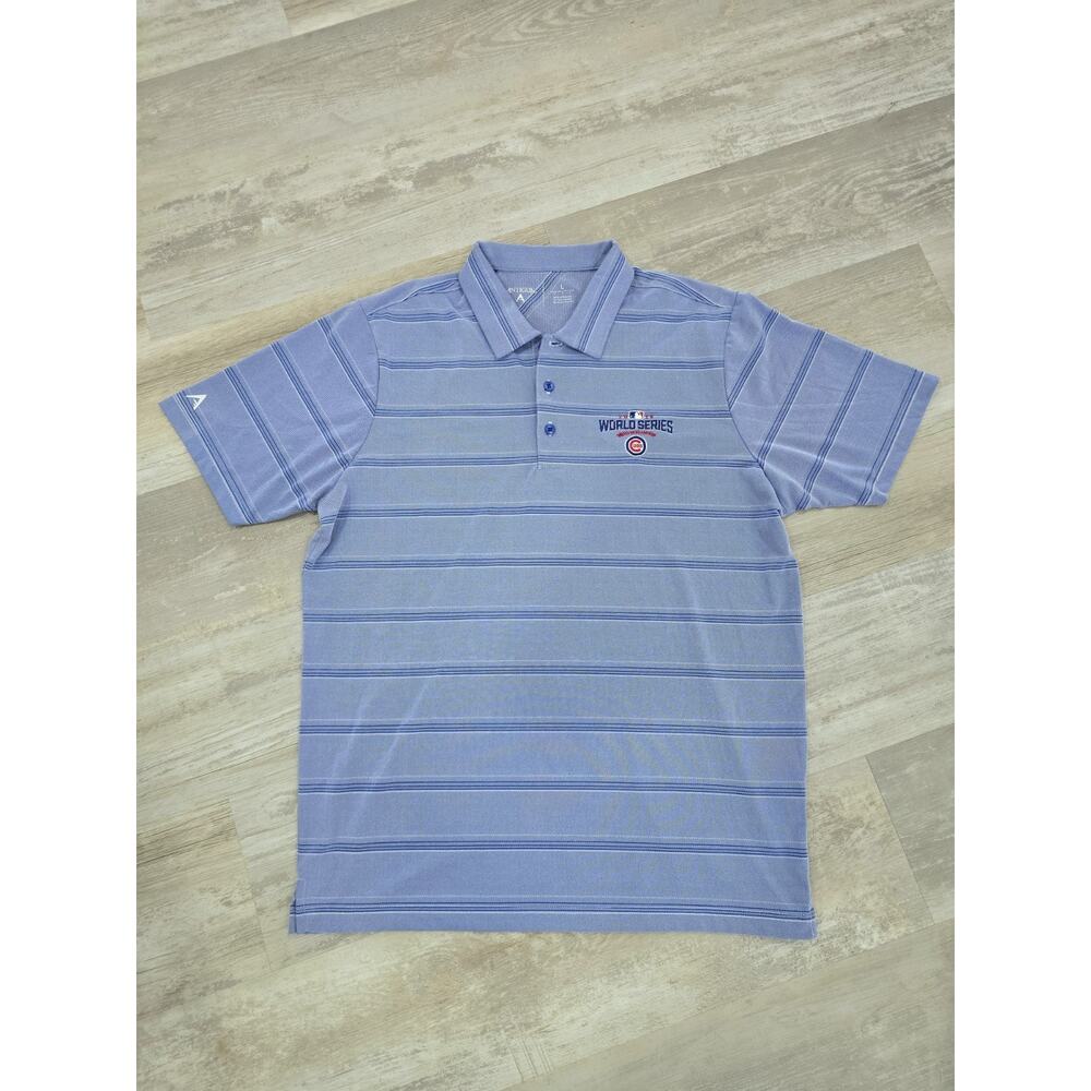 Cubs 2016 World Series Champions Antigua Polo Shirt Men’s L Blue Striped EUC